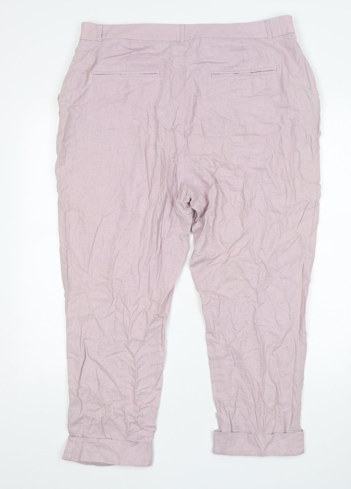 DASH Womens Pink  Linen Cropped Trousers Size 16 L23 in Regular Button