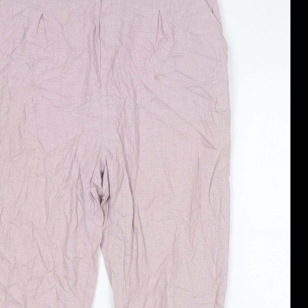 DASH Womens Pink  Linen Cropped Trousers Size 16 L23 in Regular Button