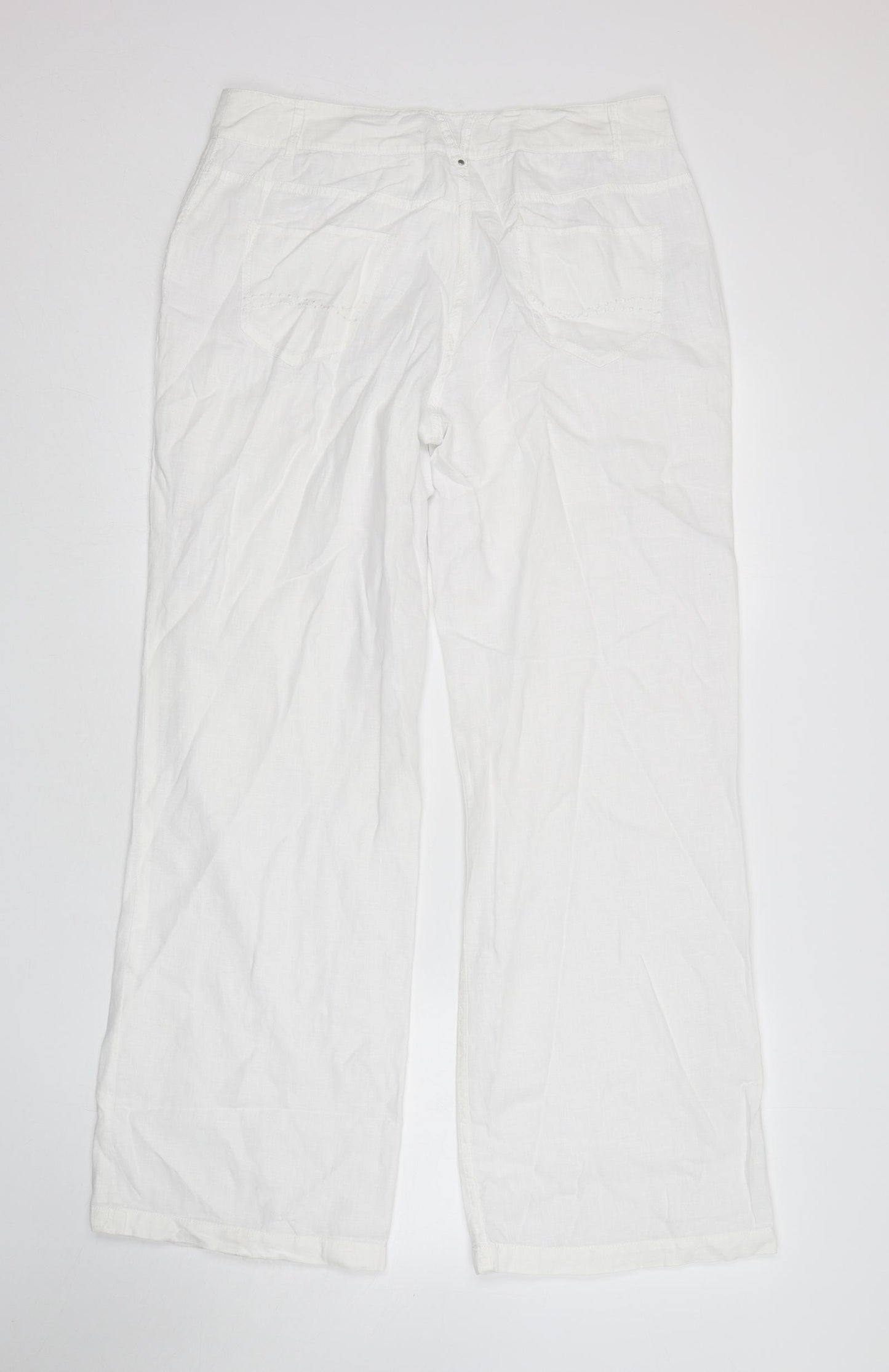 Per Una Womens White  Linen Trousers  Size 14 L32 in Regular Button
