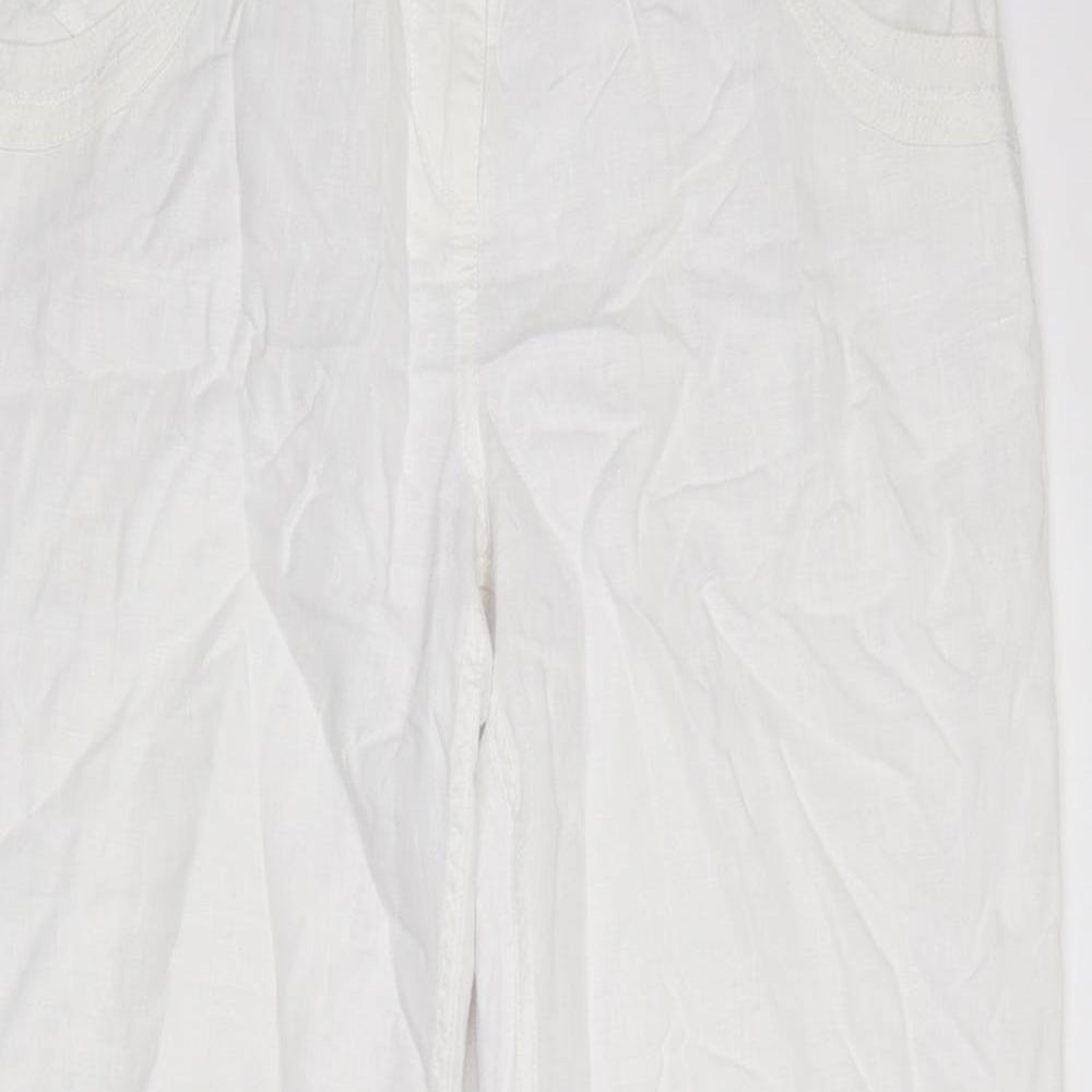 Per Una Womens White  Linen Trousers  Size 14 L32 in Regular Button