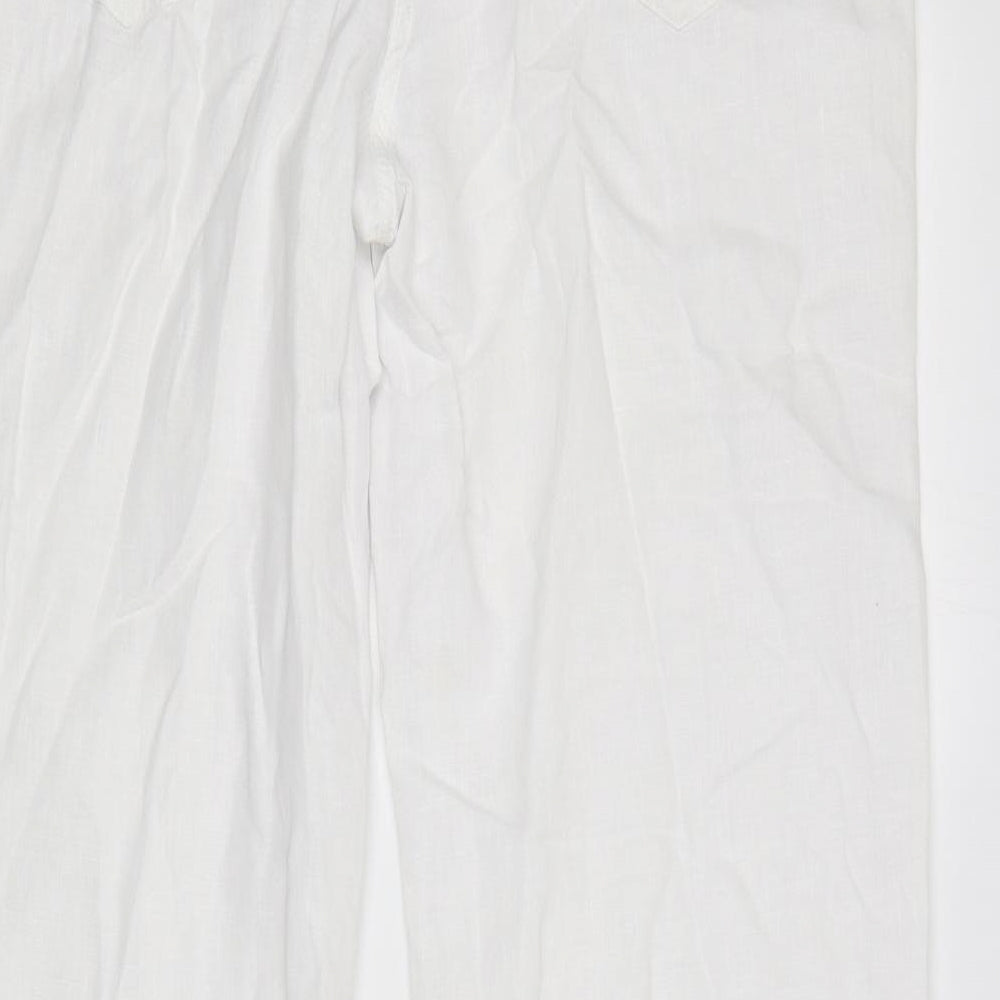 Per Una Womens White  Linen Trousers  Size 14 L32 in Regular Button