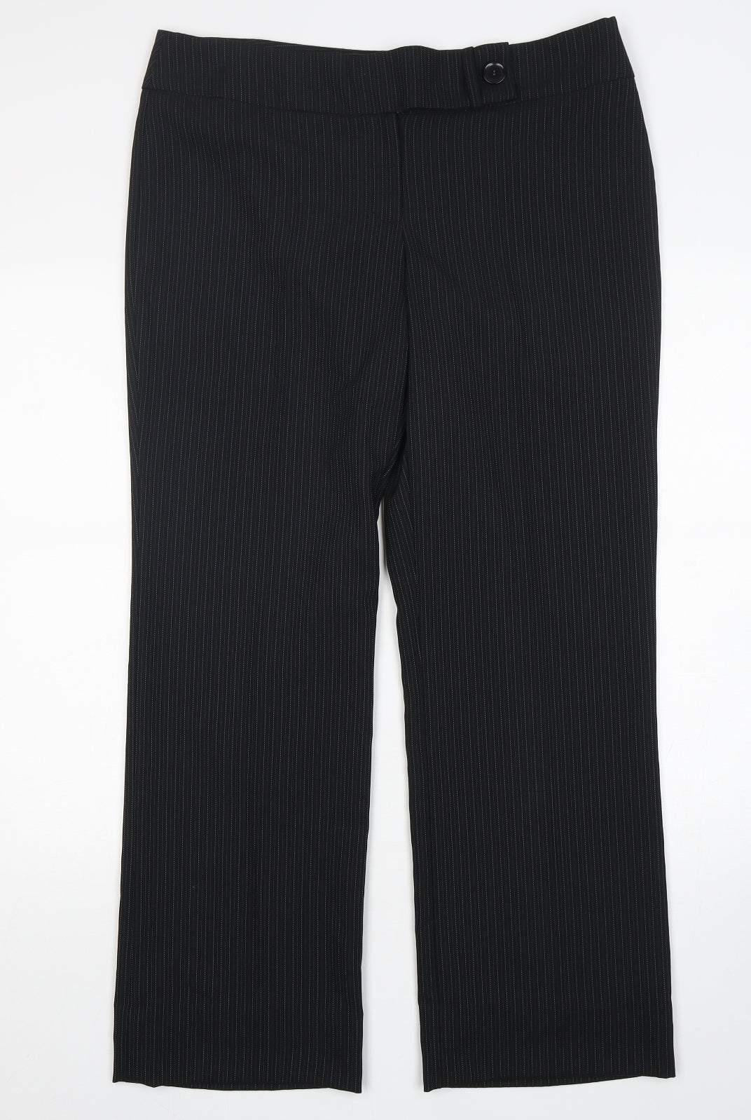 George Womens Black Striped Polyester Trousers  Size 14 L30 in Regular Button