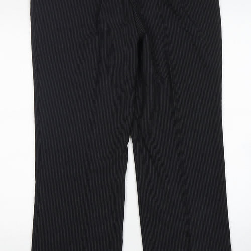 George Womens Black Striped Polyester Trousers  Size 14 L30 in Regular Button