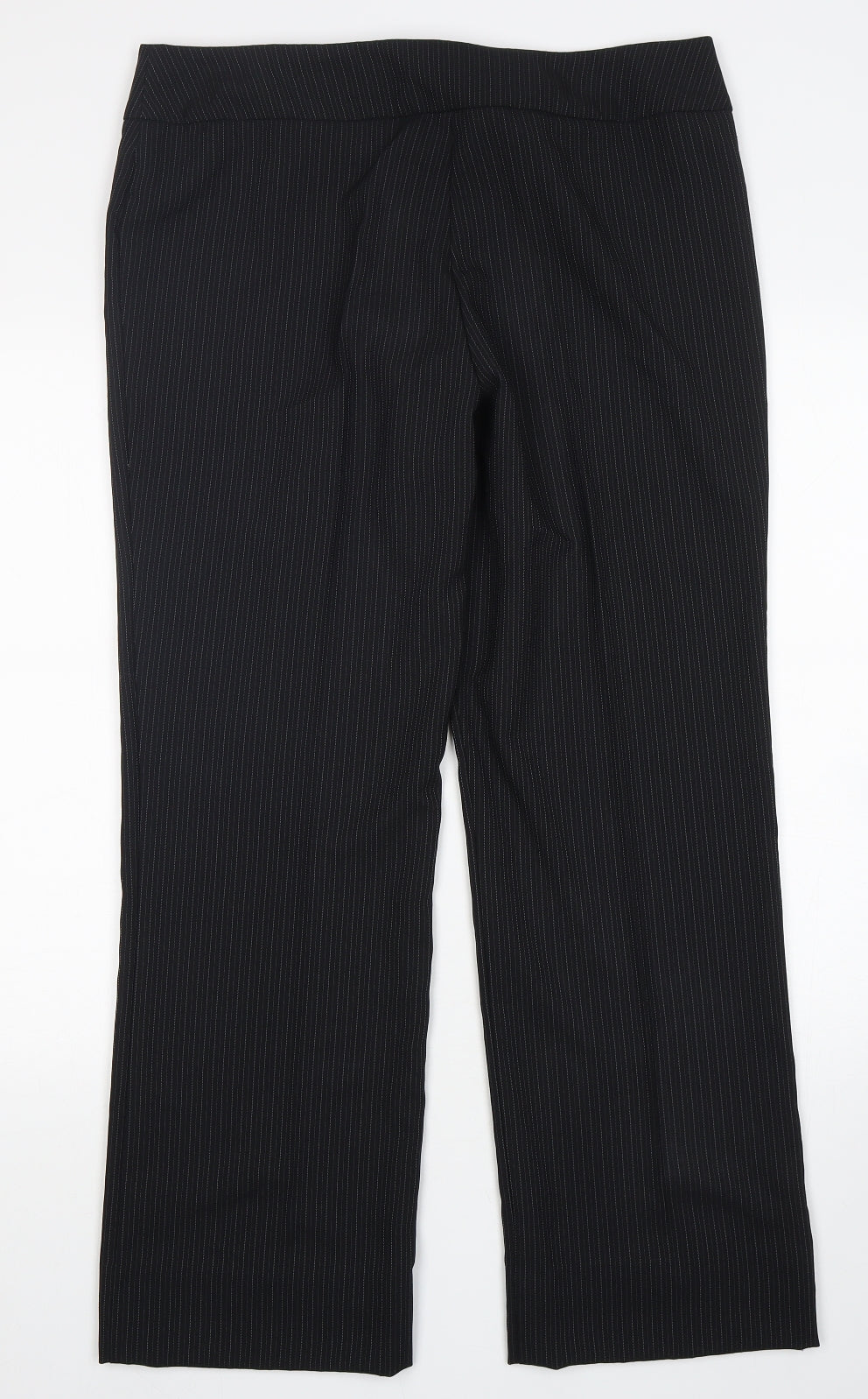 George Womens Black Striped Polyester Trousers  Size 14 L30 in Regular Button