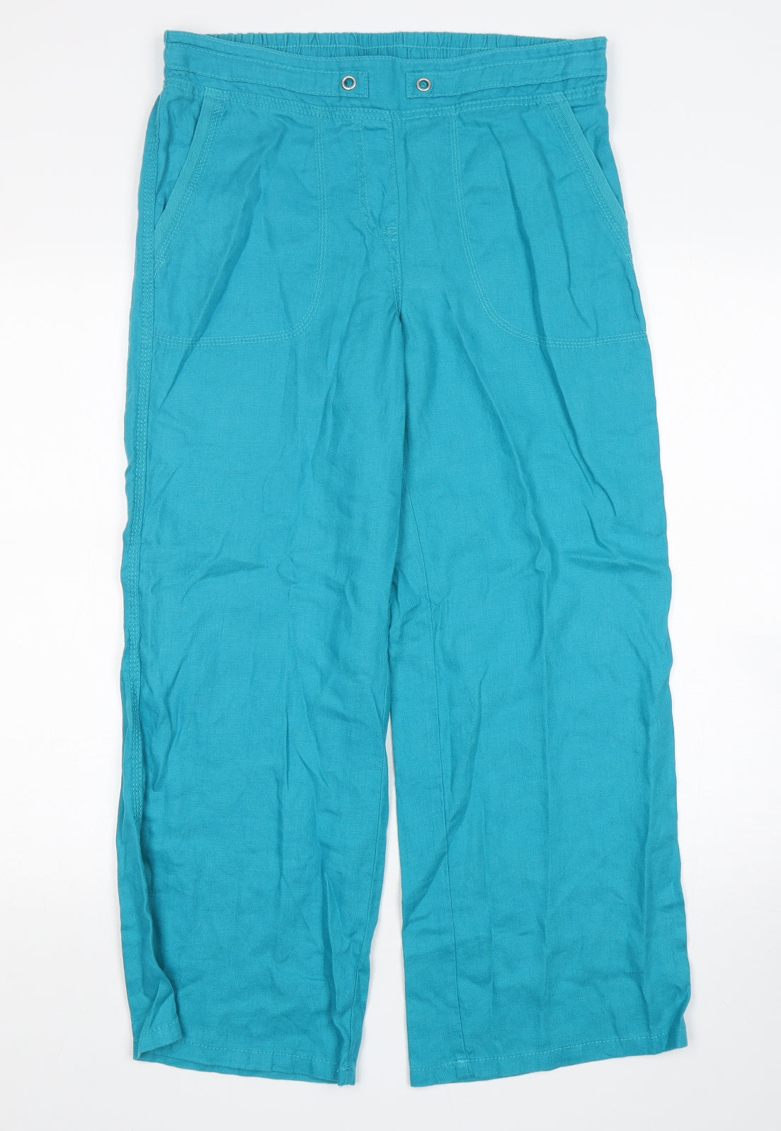 Marks and Spencer Womens Green  Linen Trousers  Size 12 L28 in Regular