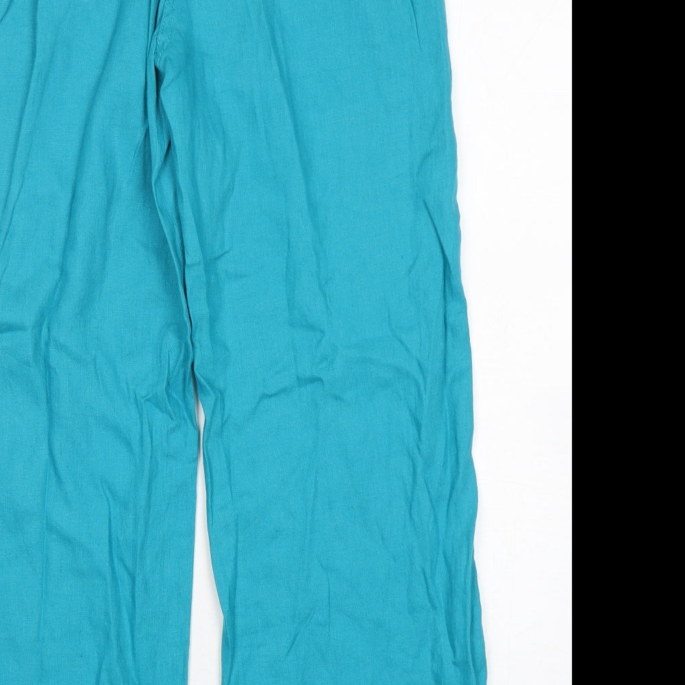 Marks and Spencer Womens Green  Linen Trousers  Size 12 L28 in Regular