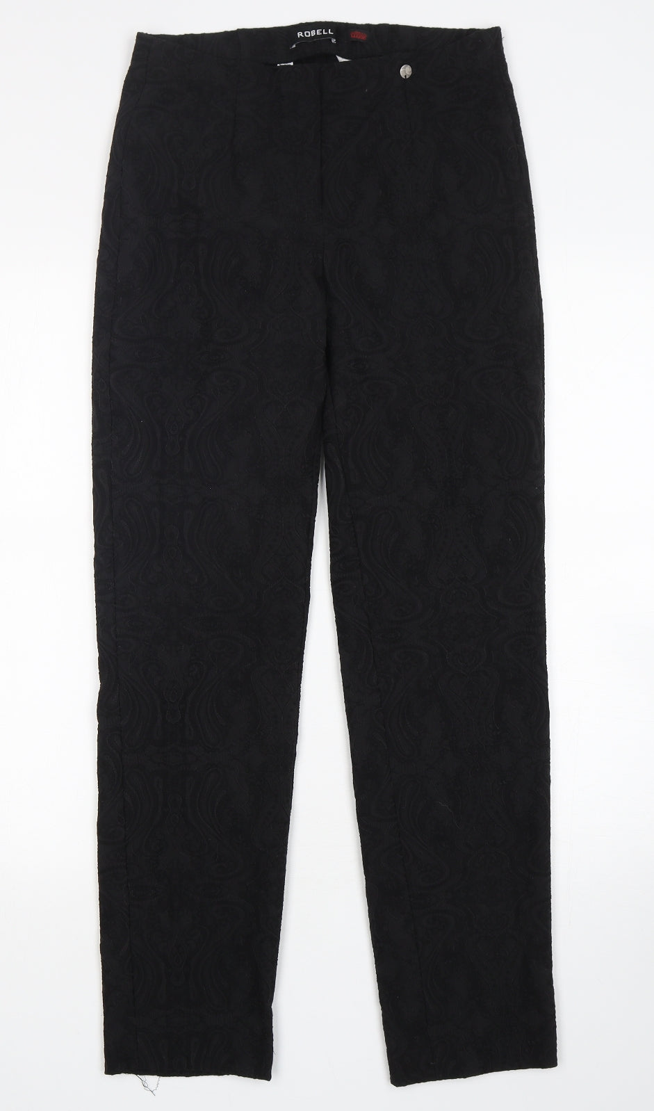 Robell Womens Black Paisley Cotton Trousers  Size 10 L30 in Regular