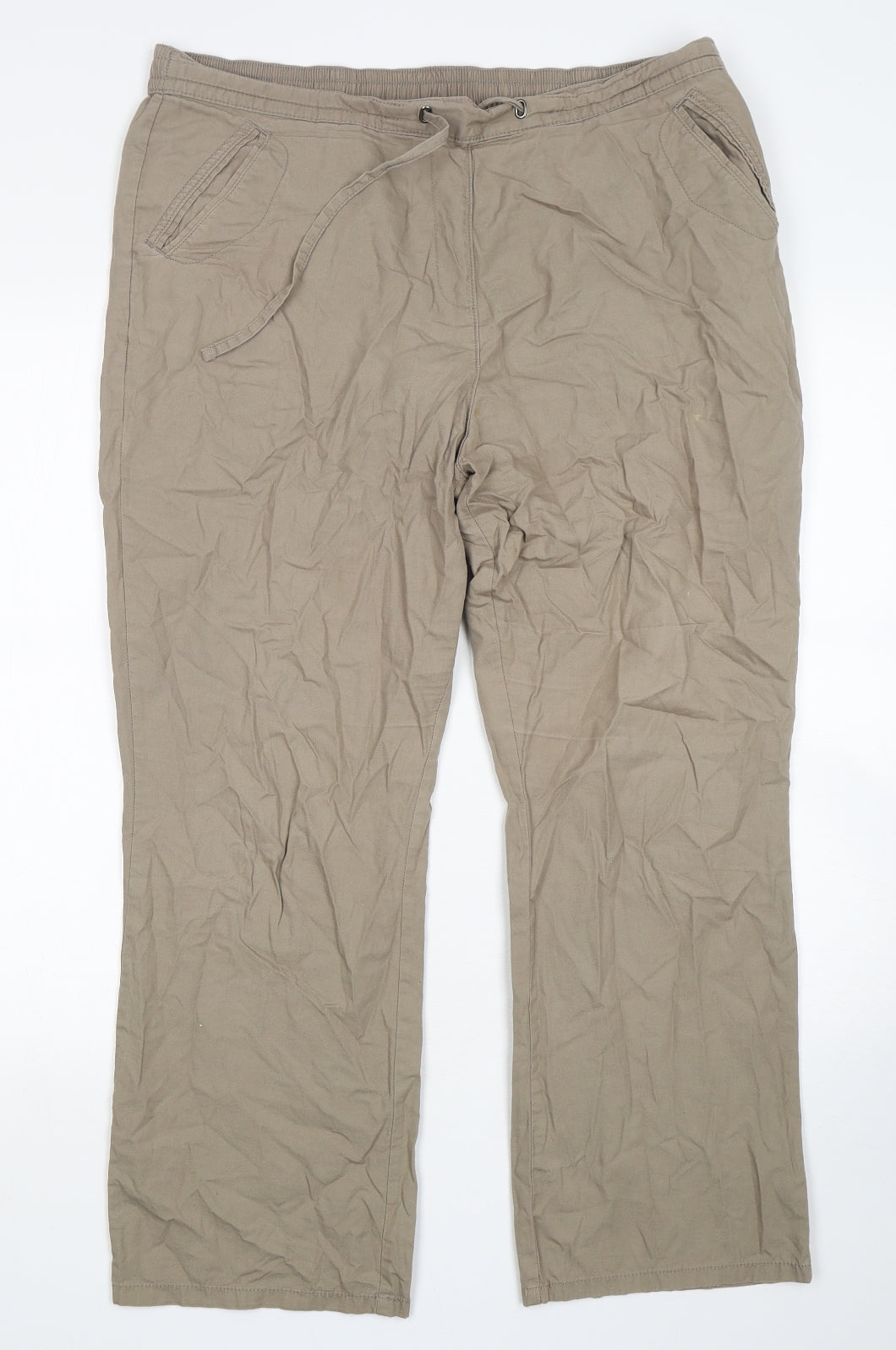 Marks and Spencer Womens Green  Cotton Trousers  Size 16 L26 in Regular Drawstring