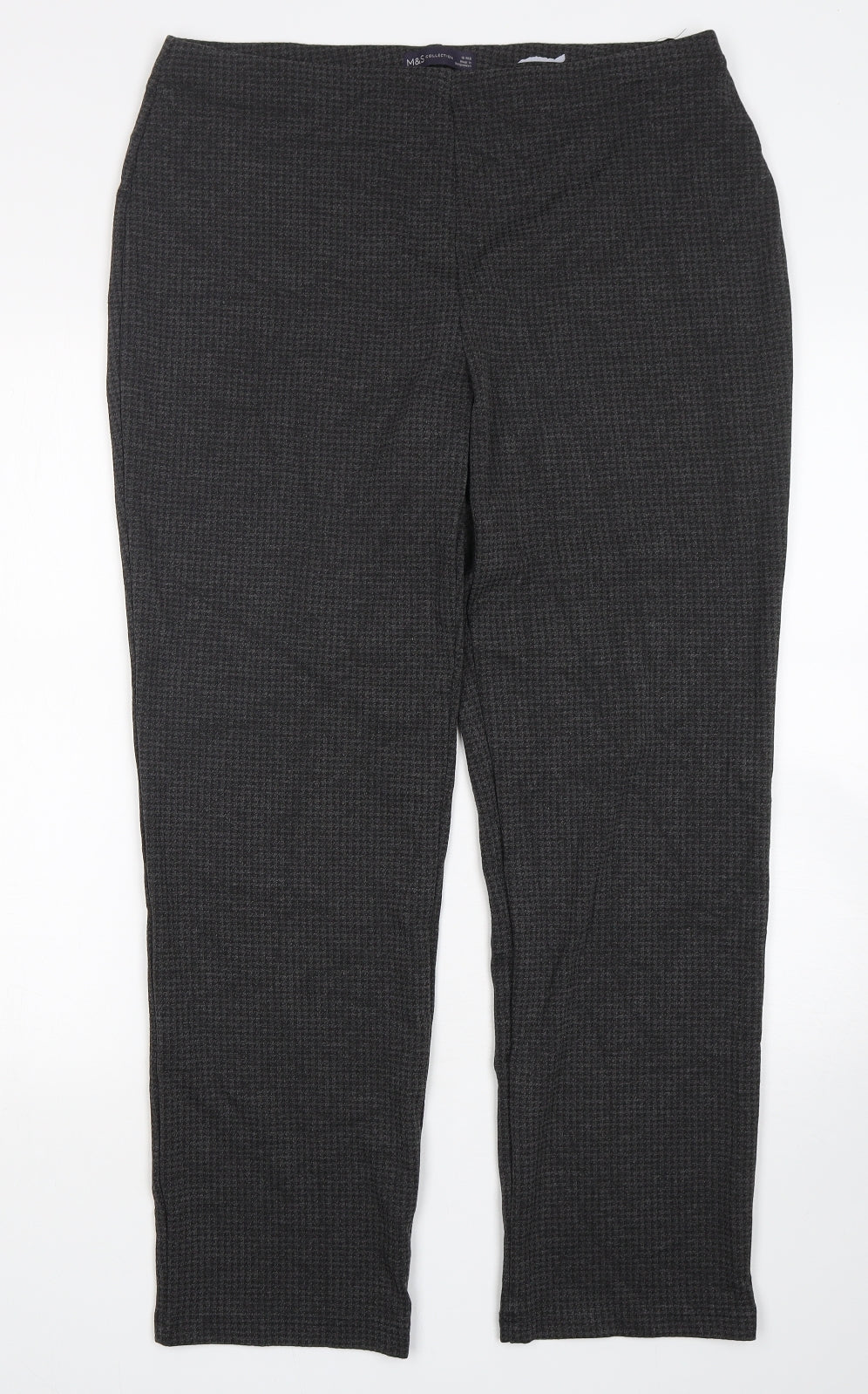 Marks and Spencer Womens Grey Houndstooth Viscose Trousers  Size 16 L30 in Regular