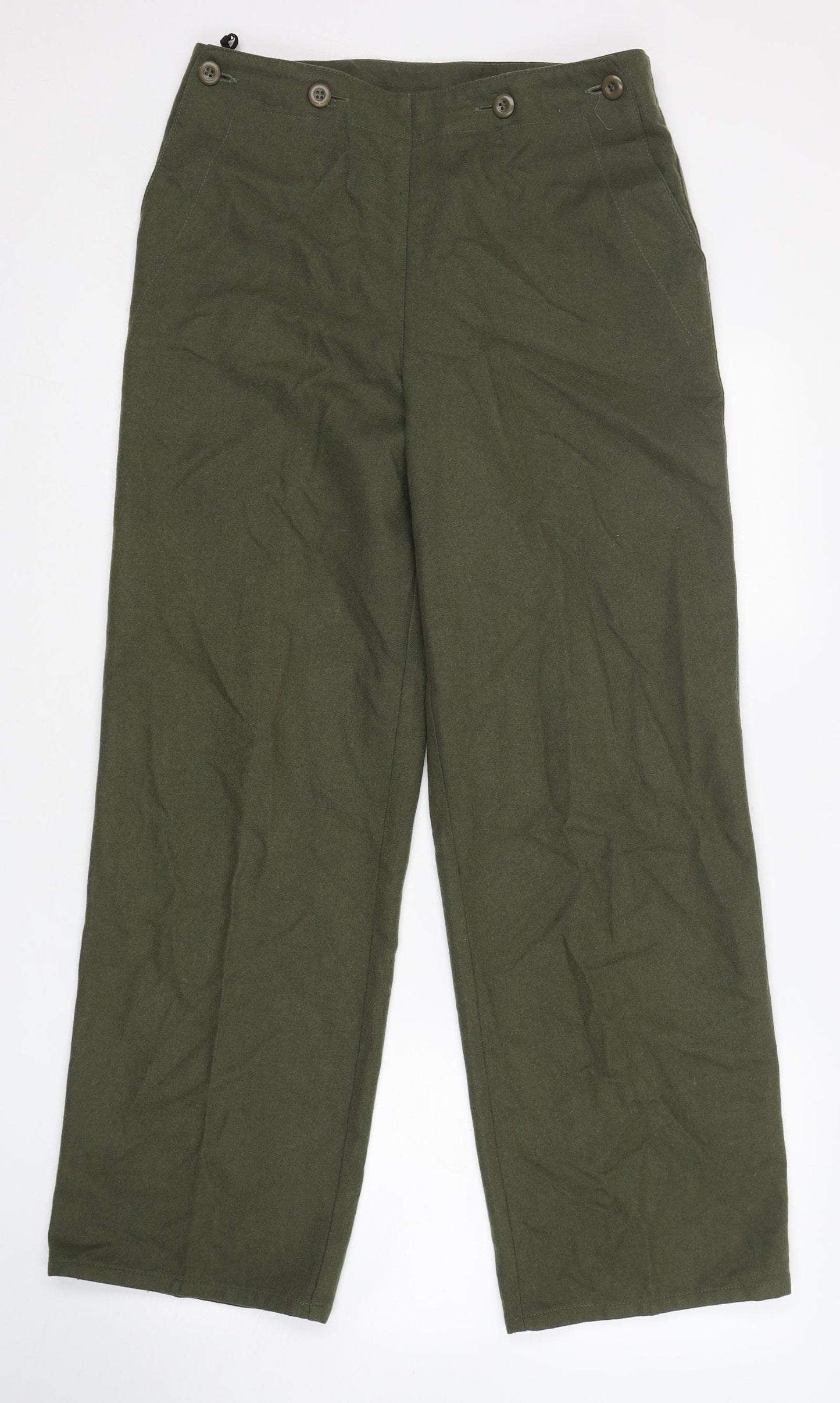Marks and Spencer Womens Green  Wool Trousers  Size 14 L30 in Regular Button