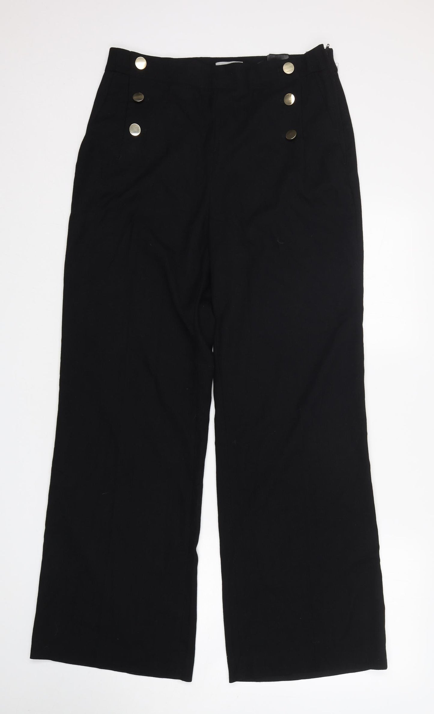 H&M Womens Black  Polyester Trousers  Size 14 L32 in Regular