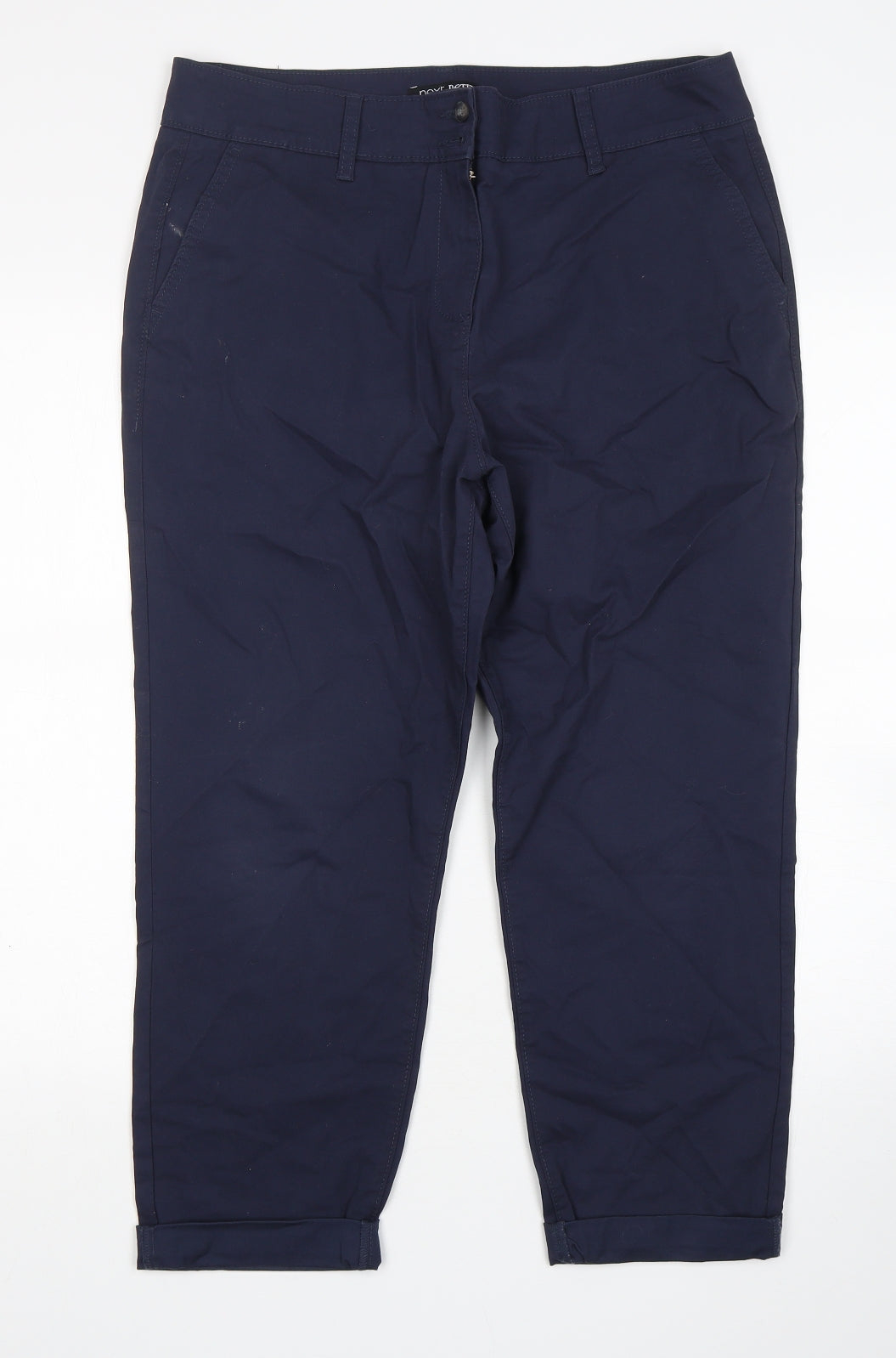 NEXT Womens Blue  Cotton Cropped Trousers Size 14 L24 in Regular Button
