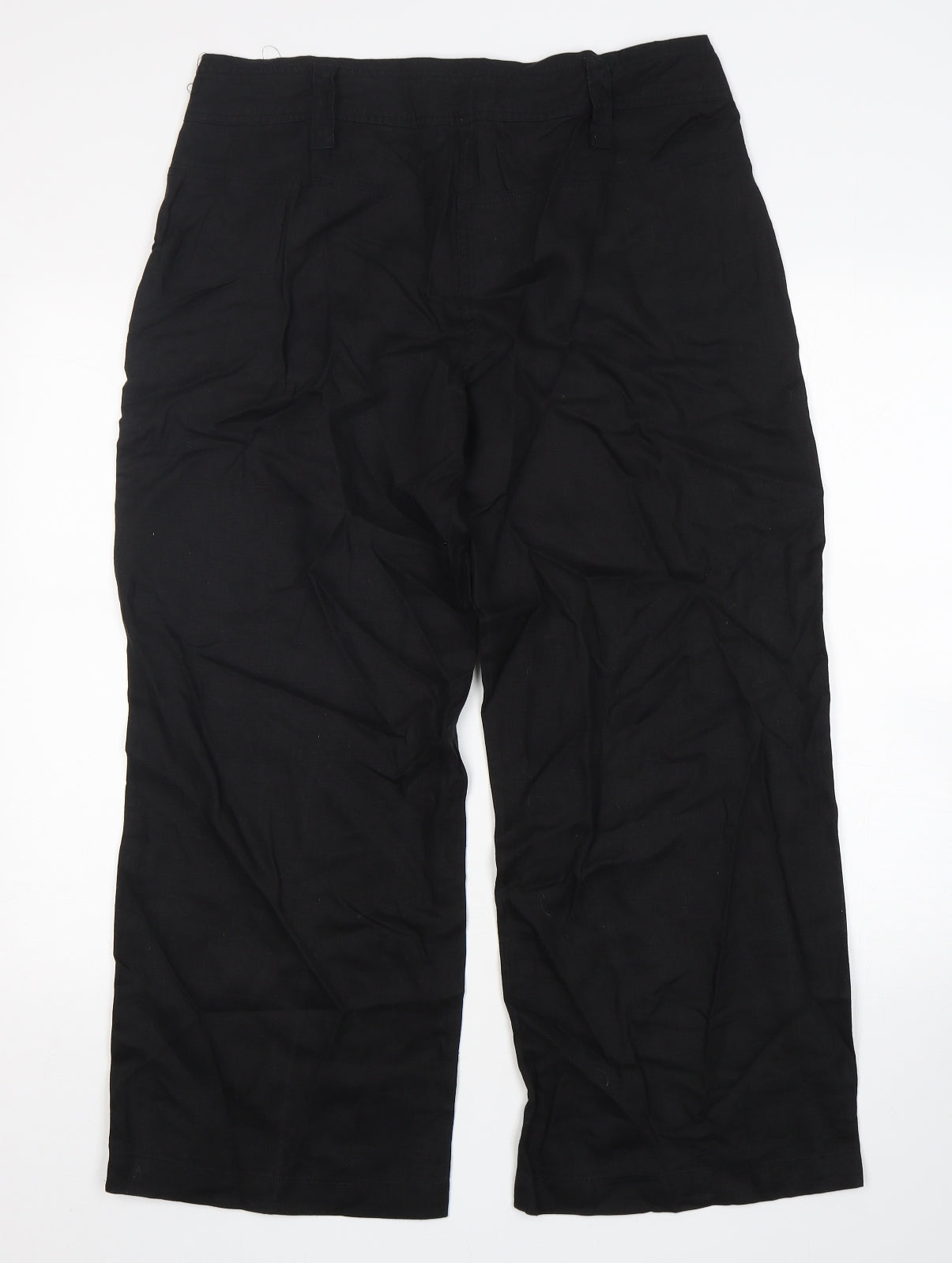 NEXT Womens Black  Linen Trousers  Size 16 L27 in Regular Button