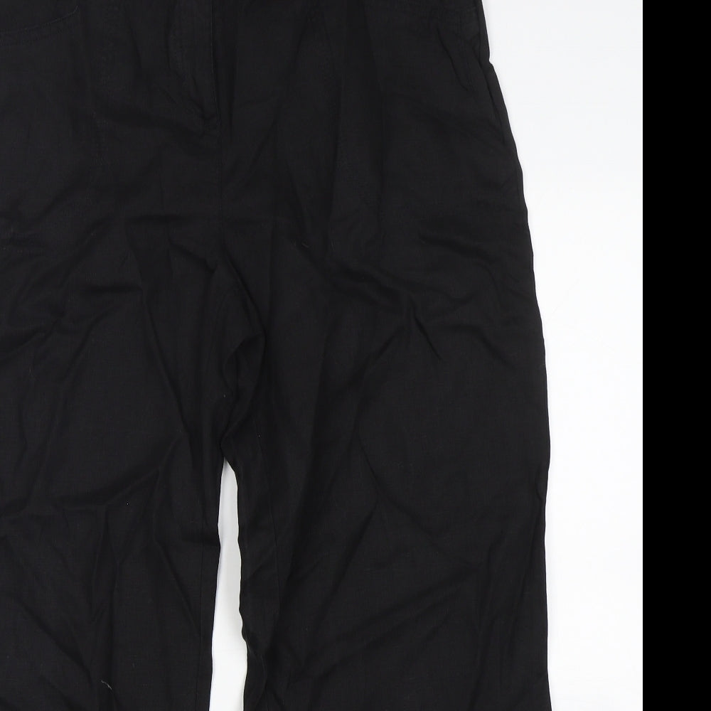 NEXT Womens Black  Linen Trousers  Size 16 L27 in Regular Button