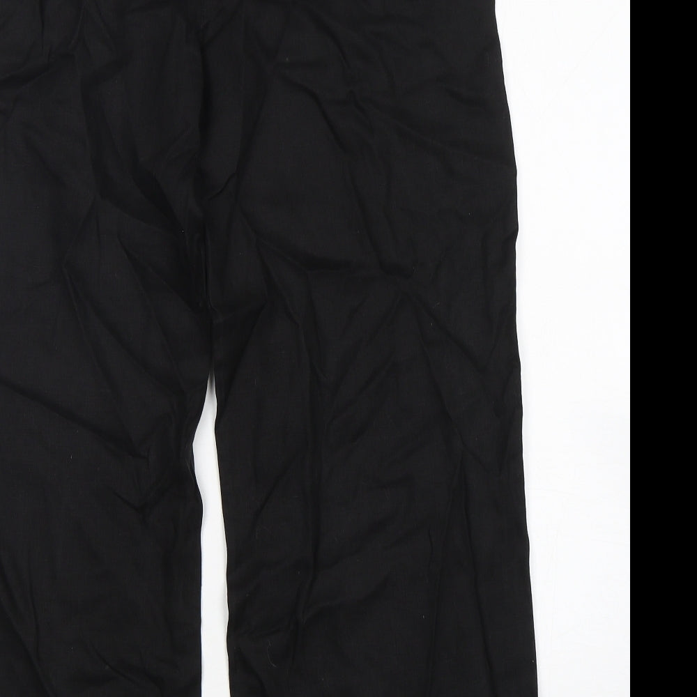 NEXT Womens Black  Linen Trousers  Size 16 L27 in Regular Button