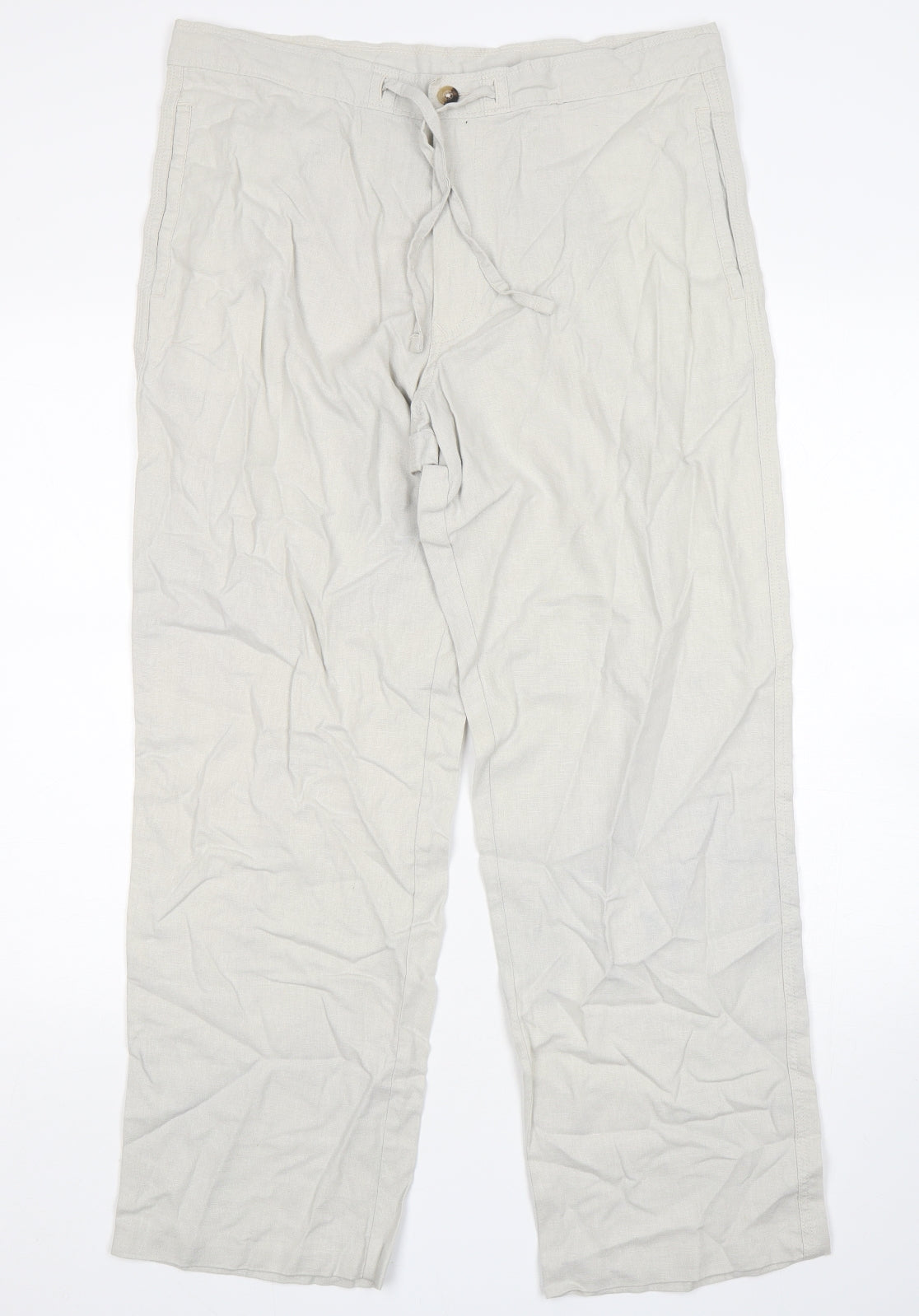Marks and Spencer Mens Beige  Linen Trousers  Size 36 L33 in Regular Button