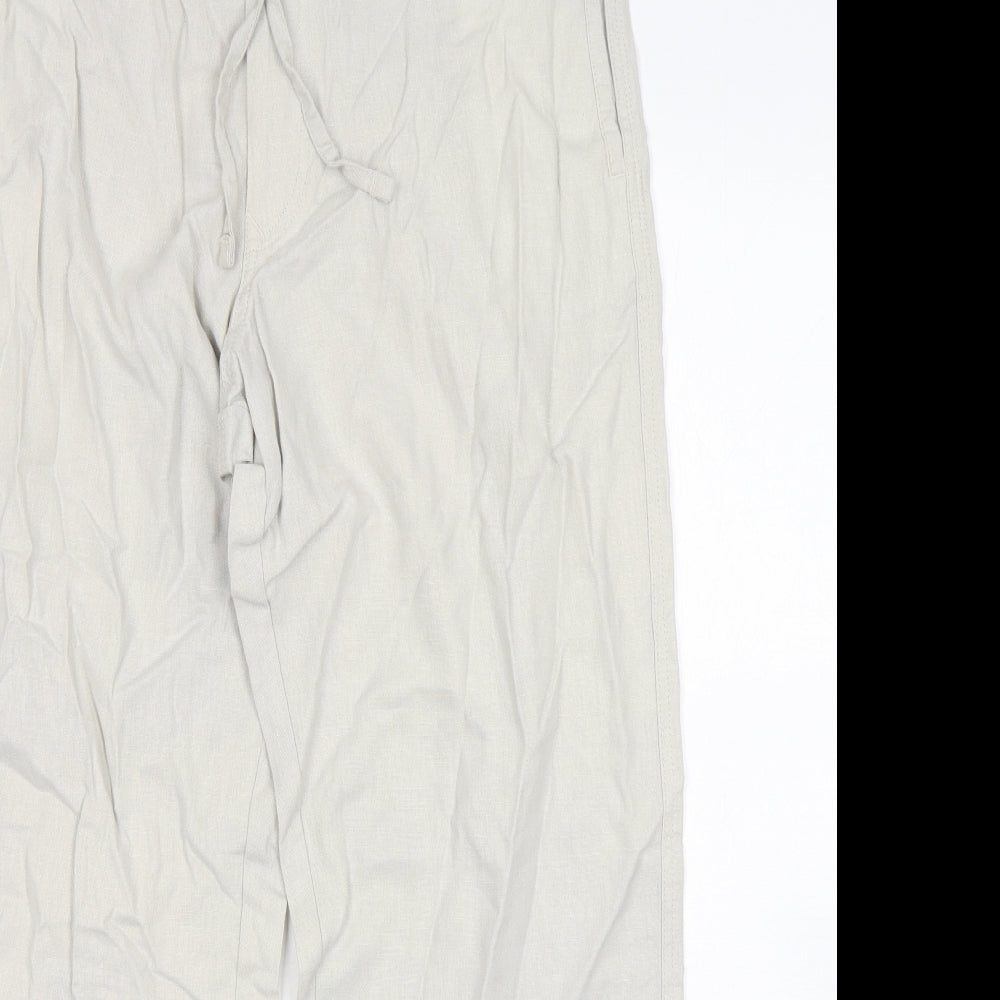 Marks and Spencer Mens Beige  Linen Trousers  Size 36 L33 in Regular Button
