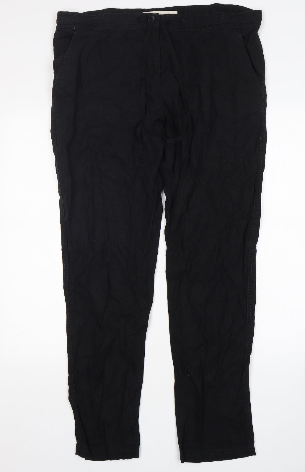 NEXT Womens Black  Linen Chino Trousers Size 16 L33 in Regular Button