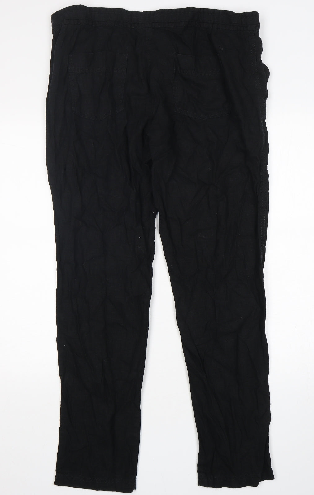 NEXT Womens Black  Linen Chino Trousers Size 16 L33 in Regular Button