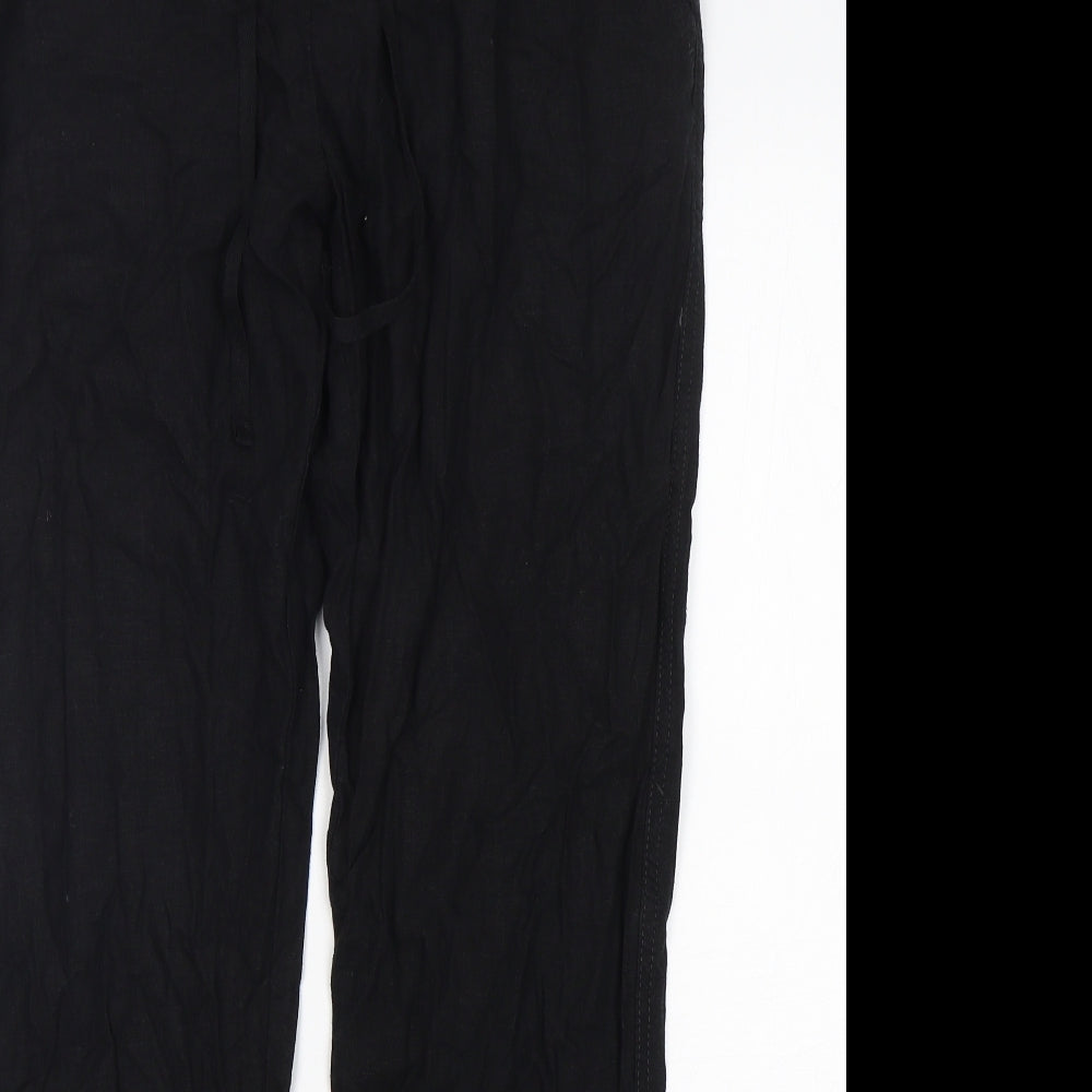 NEXT Womens Black  Linen Chino Trousers Size 16 L33 in Regular Button