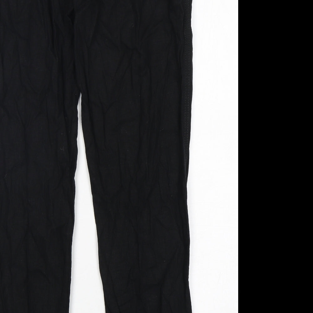 NEXT Womens Black  Linen Chino Trousers Size 16 L33 in Regular Button
