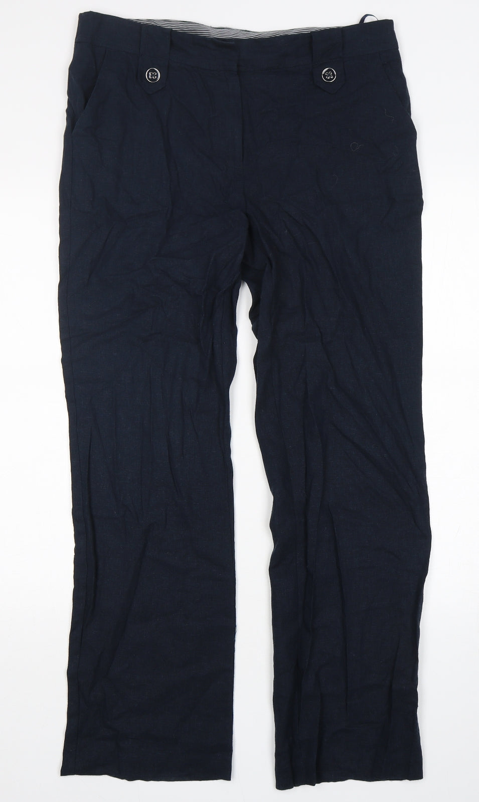 Atmosphere Womens Blue  Linen Chino Trousers Size 12 L30 in Regular Button