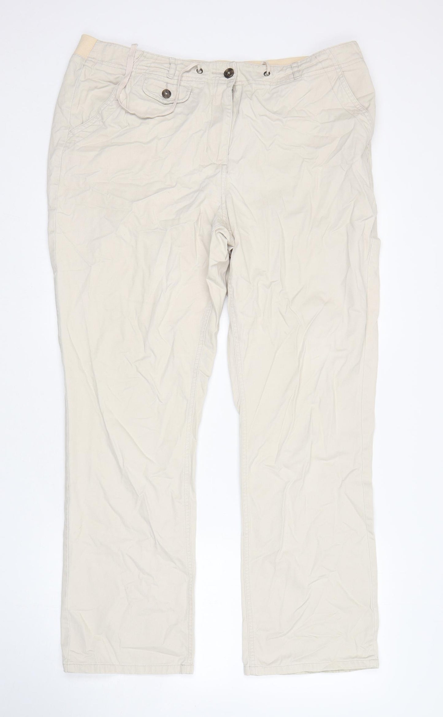 Cotton Traders Womens Beige  Cotton Chino Trousers Size 18 L32 in Regular