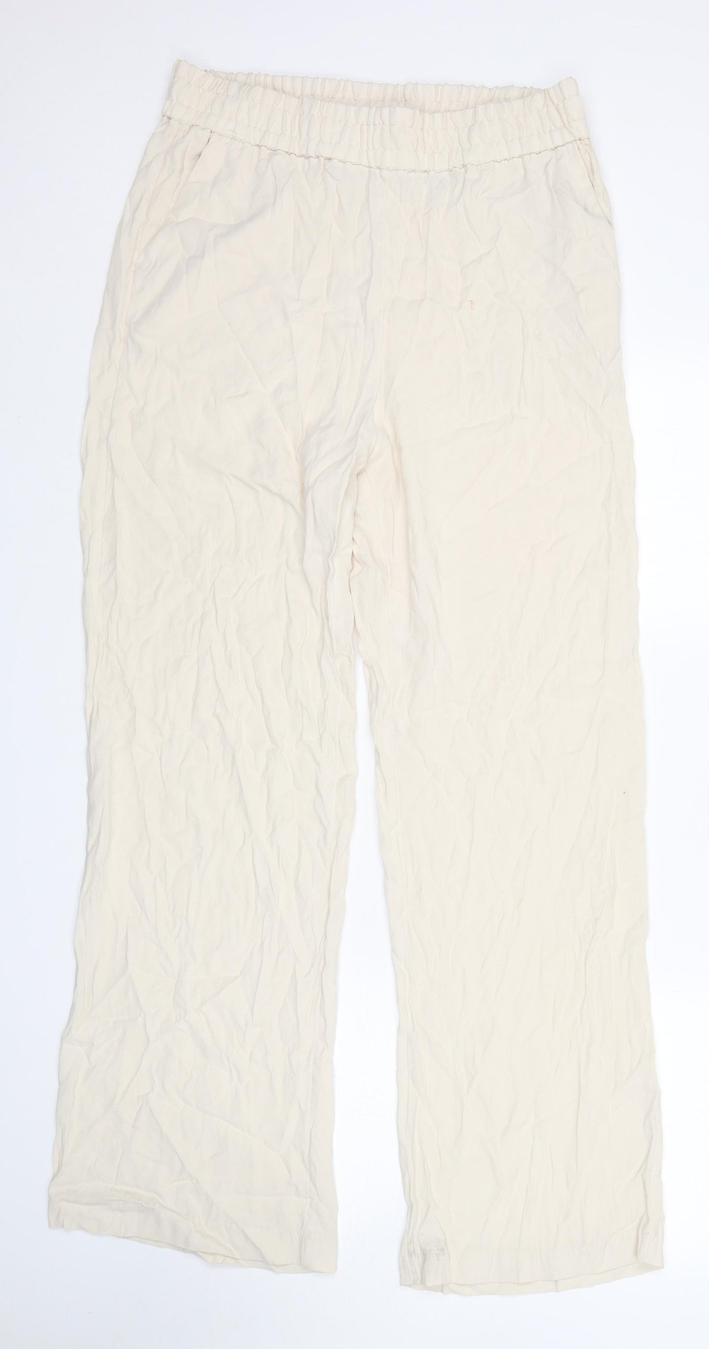 H&M Womens Beige  Lyocell Trousers  Size M L32 in Regular