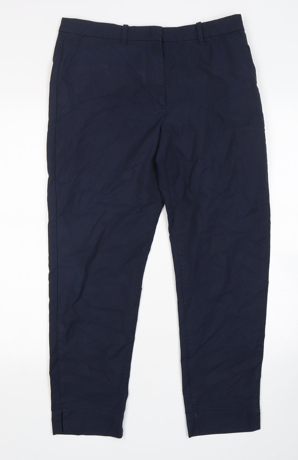 Marks and Spencer Womens Blue  Cotton Chino Trousers Size 12 L27 in Regular Button