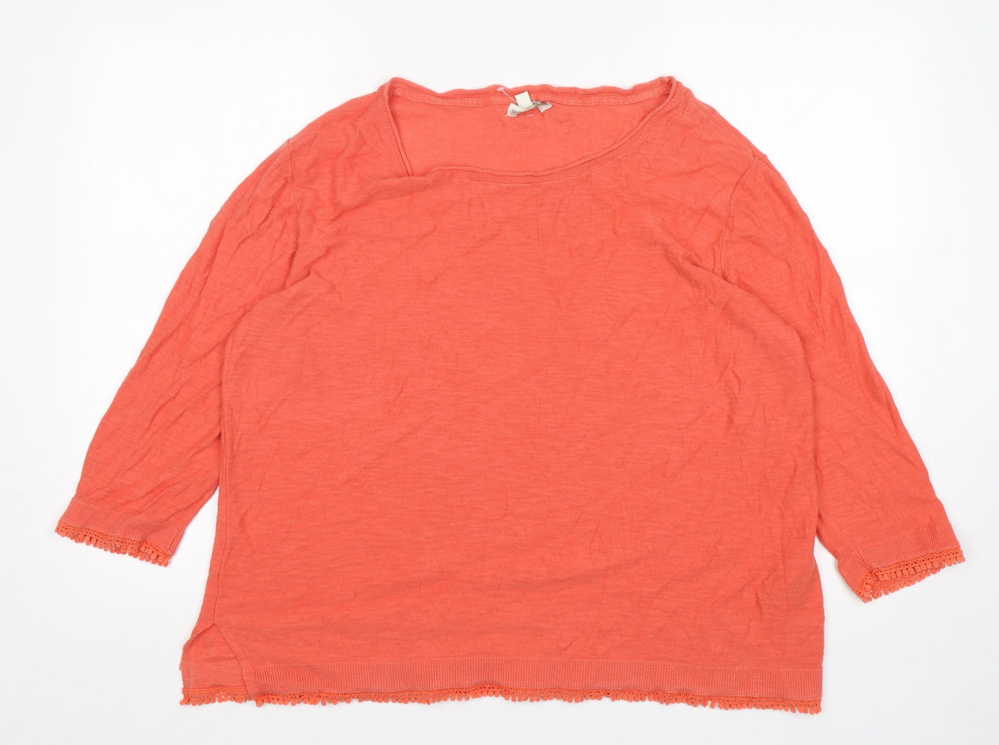 Monsoon Womens Orange  Cotton Basic T-Shirt Size XL Round Neck