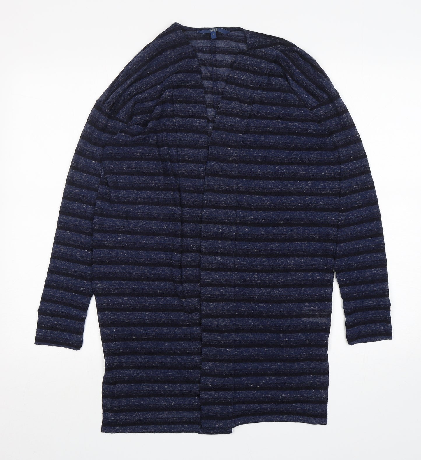 NEXT Womens Blue V-Neck Striped Polyester Cardigan Jumper Size 14