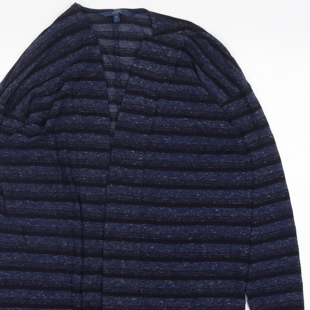 NEXT Womens Blue V-Neck Striped Polyester Cardigan Jumper Size 14