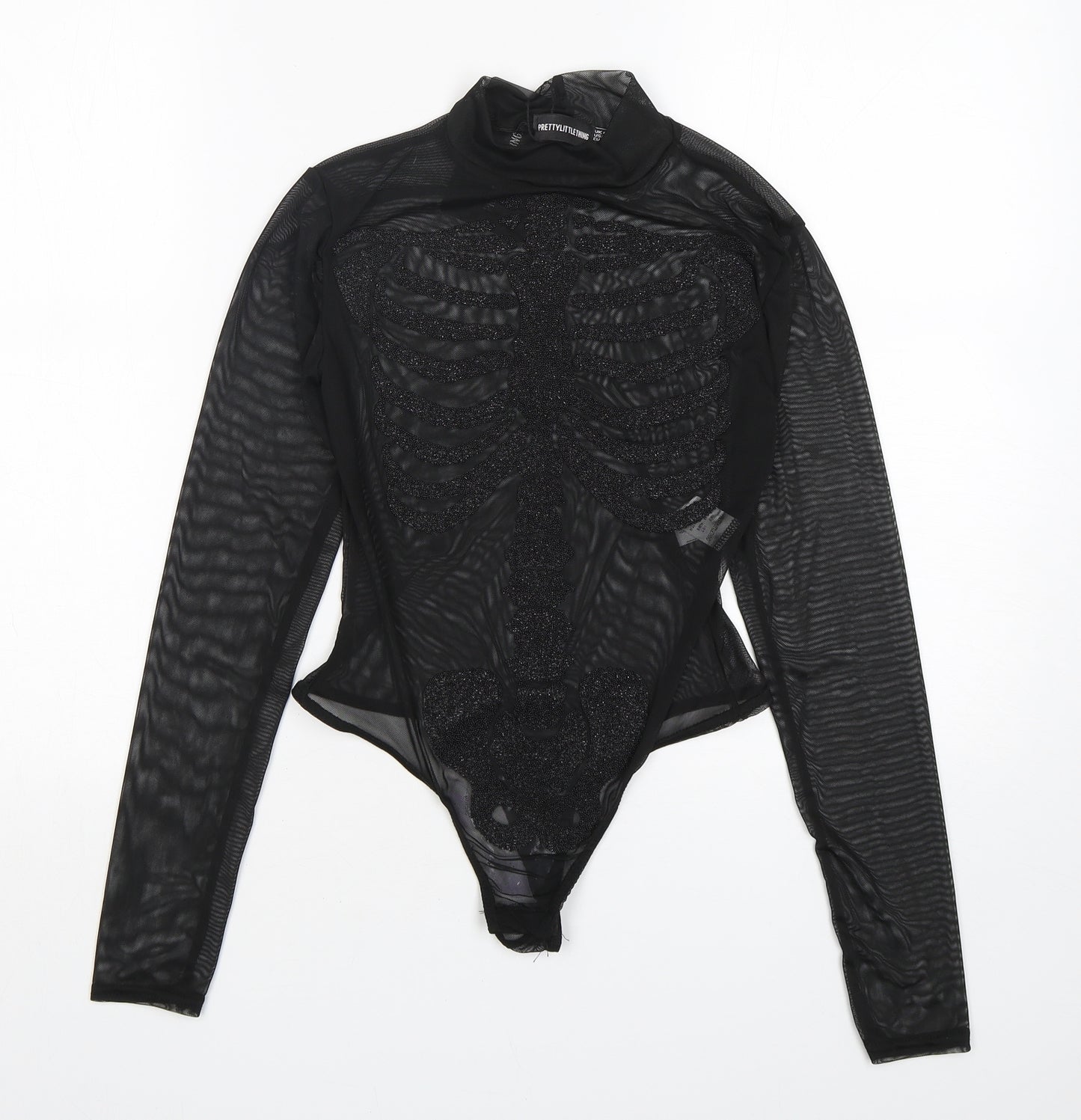 PRETTYLITTLETHING Womens Black  Polyester Bodysuit One-Piece Size 6  Snap