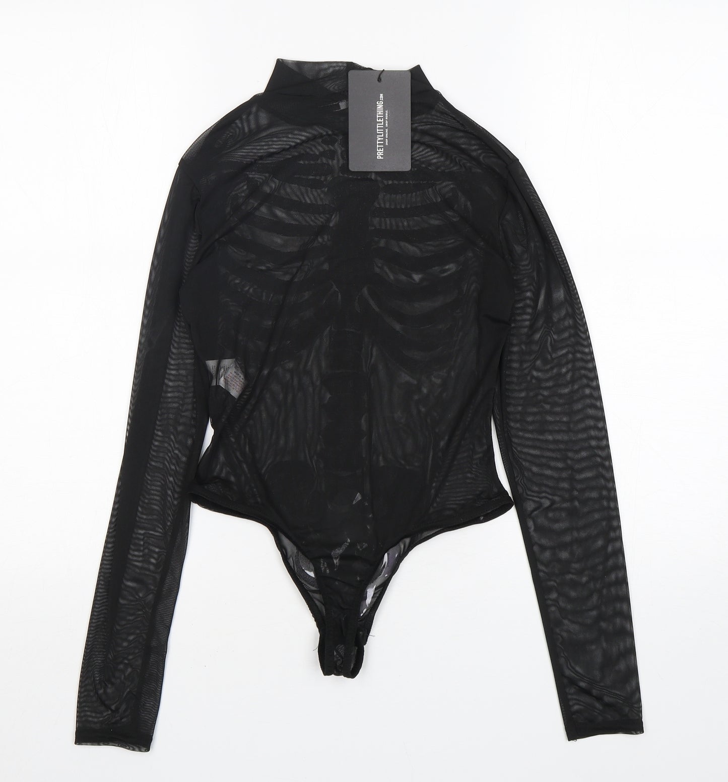 PRETTYLITTLETHING Womens Black  Polyester Bodysuit One-Piece Size 6  Snap