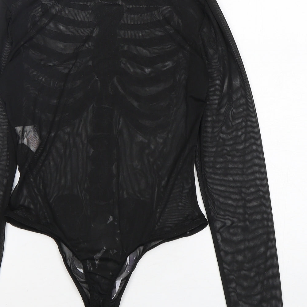 PRETTYLITTLETHING Womens Black  Polyester Bodysuit One-Piece Size 6  Snap