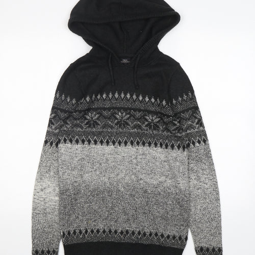 NEXT Mens Multicoloured Fair Isle Acrylic Pullover Hoodie Size XS