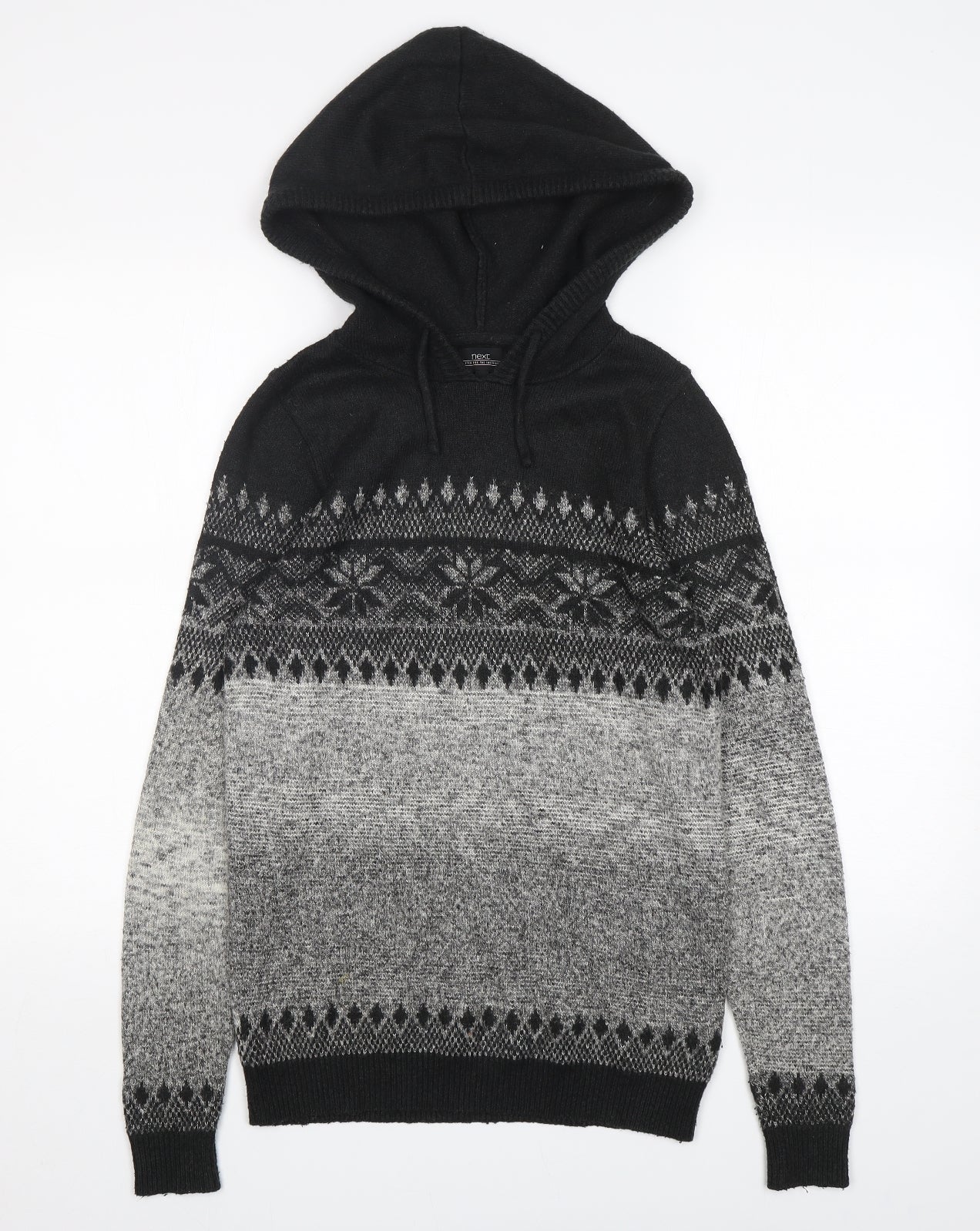 NEXT Mens Multicoloured Fair Isle Acrylic Pullover Hoodie Size XS
