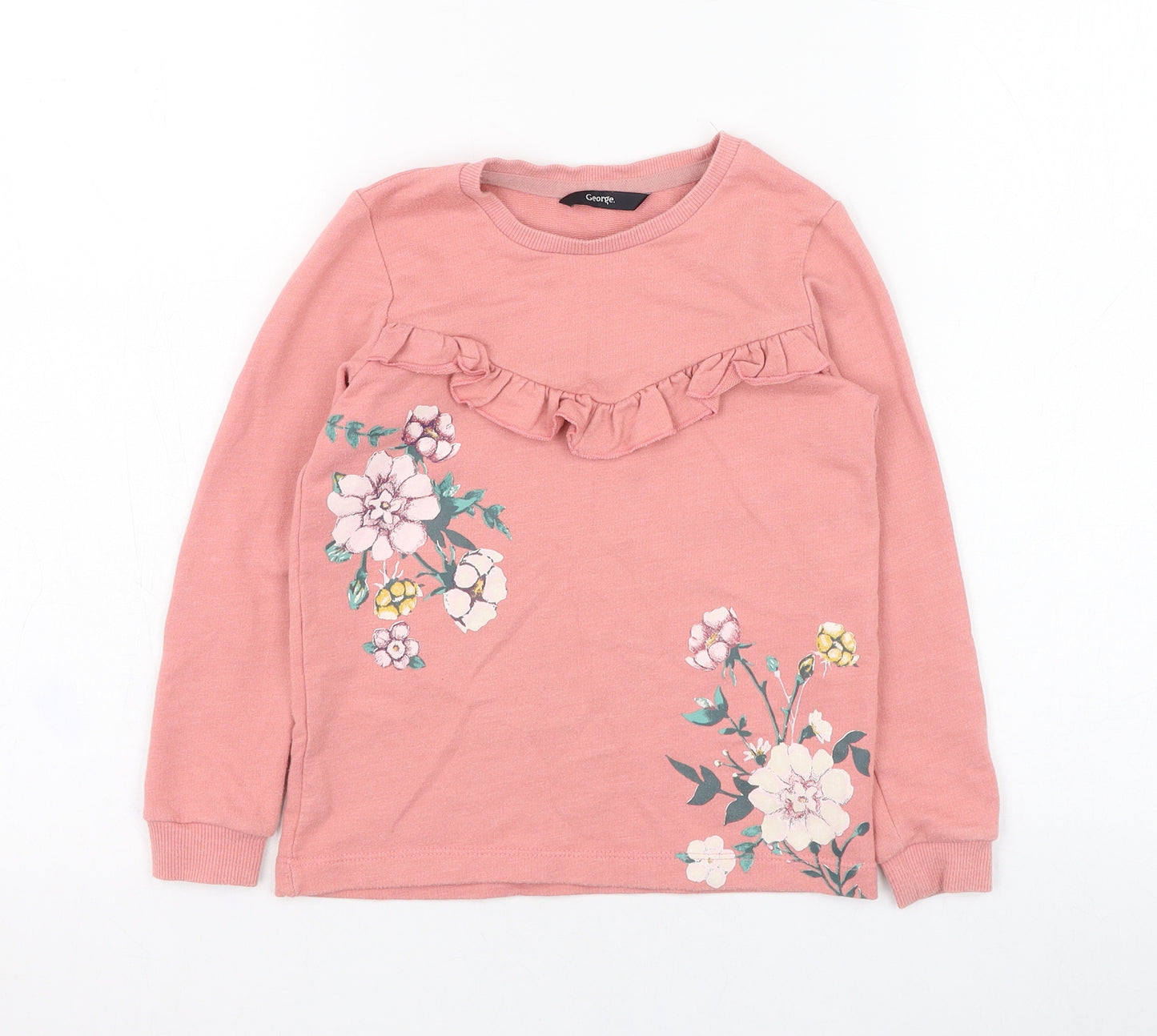 George Girls Pink  Cotton Pullover Sweatshirt Size 5-6 Years  Pullover - Flower