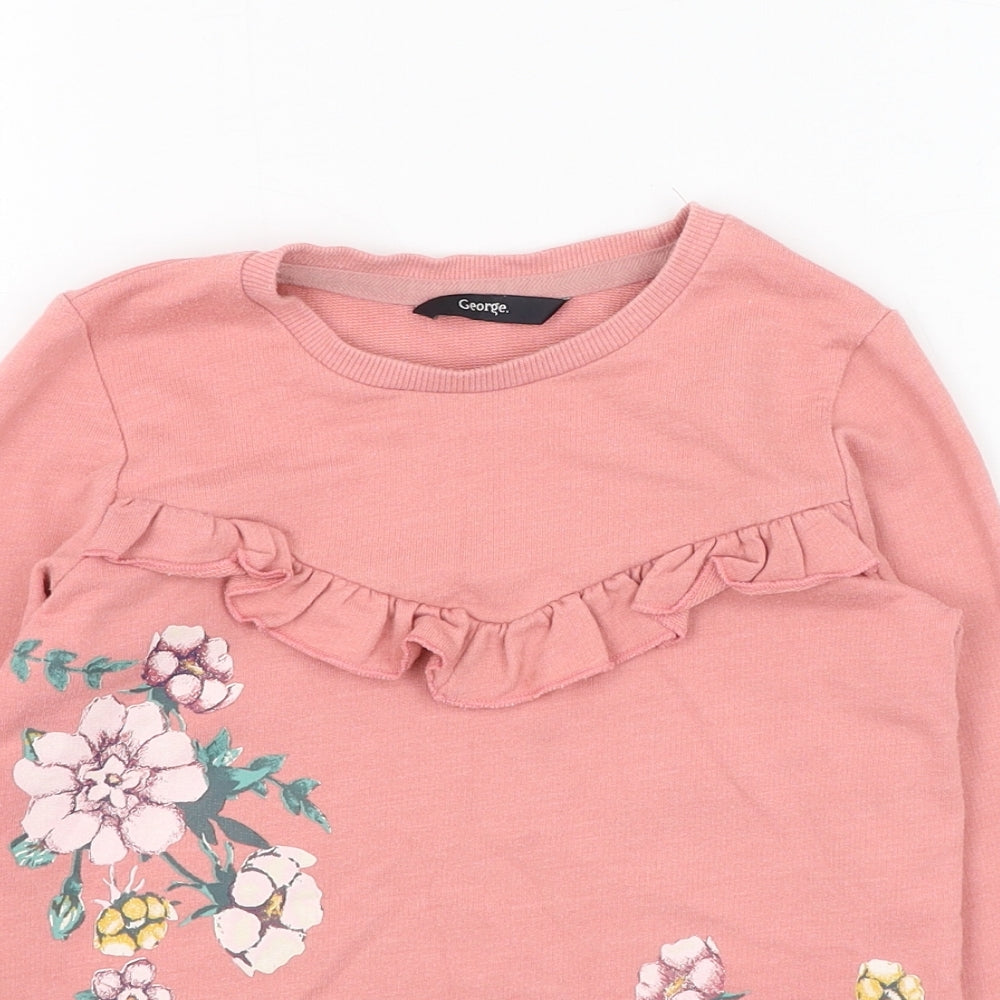 George Girls Pink  Cotton Pullover Sweatshirt Size 5-6 Years  Pullover - Flower