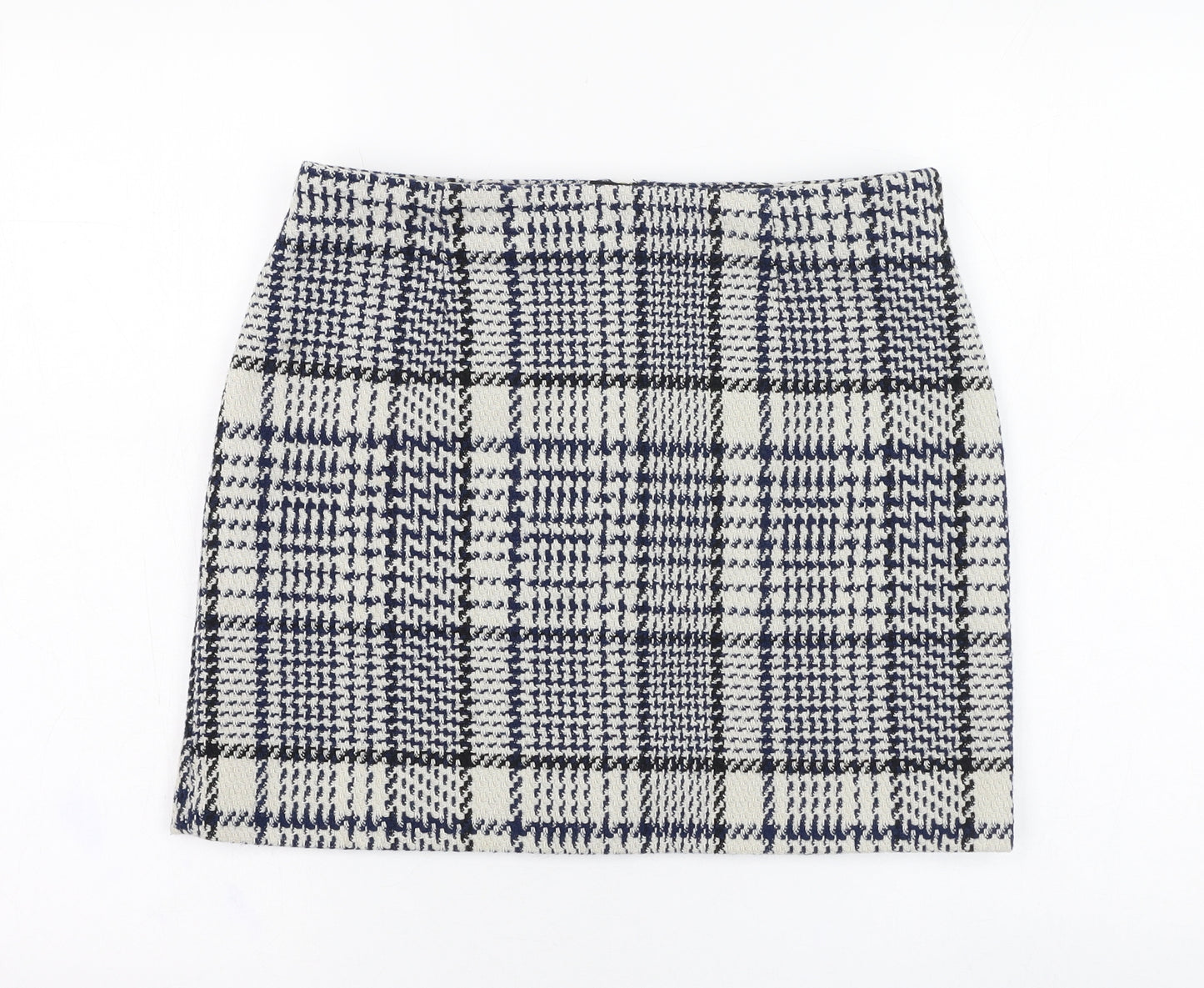 H&M Womens Ivory Check Polyester Straight & Pencil Skirt Size 10   Zip