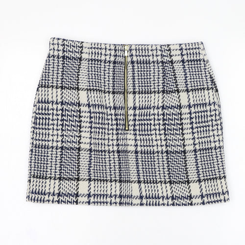 H&M Womens Ivory Check Polyester Straight & Pencil Skirt Size 10   Zip