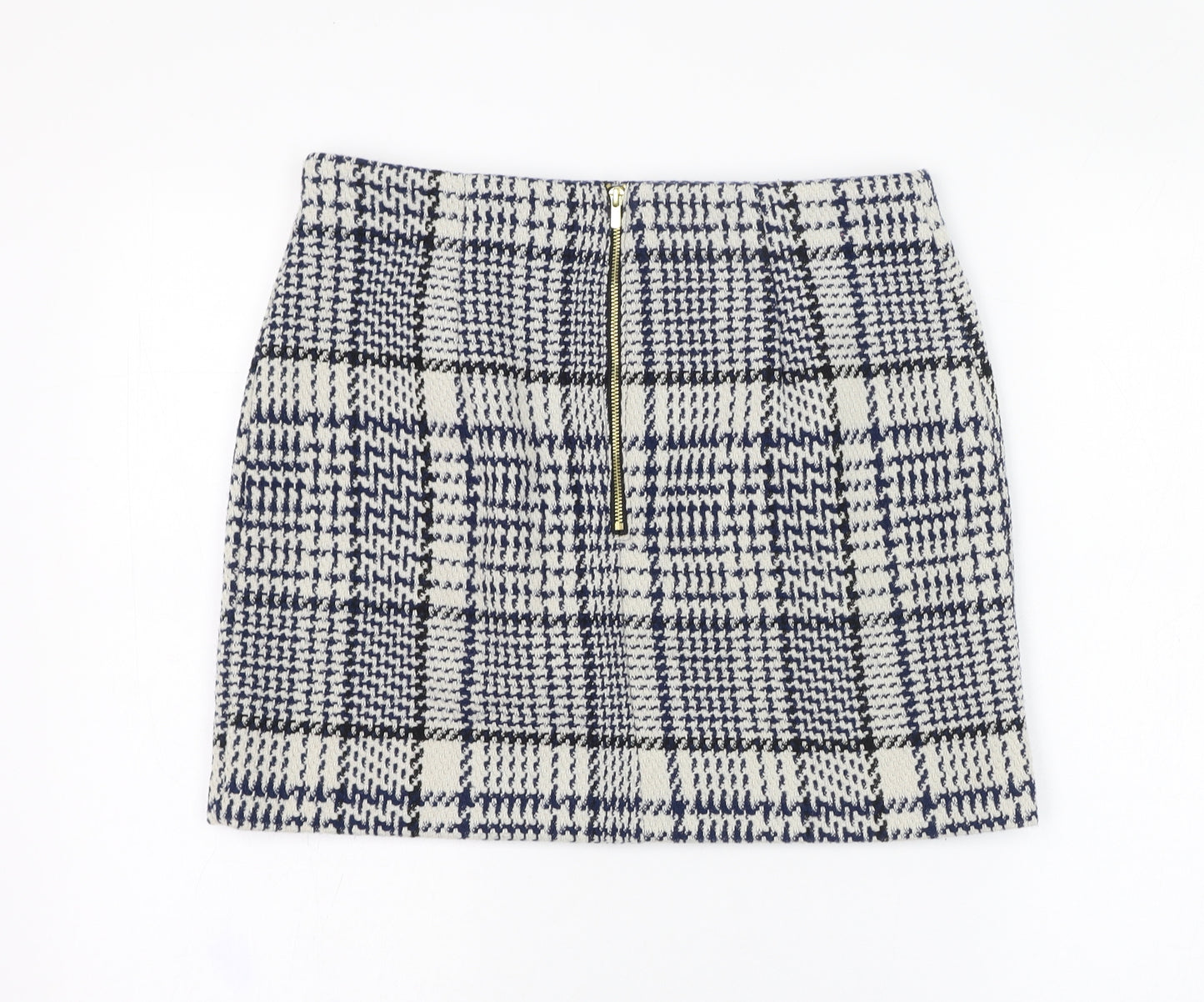 H&M Womens Ivory Check Polyester Straight & Pencil Skirt Size 10   Zip
