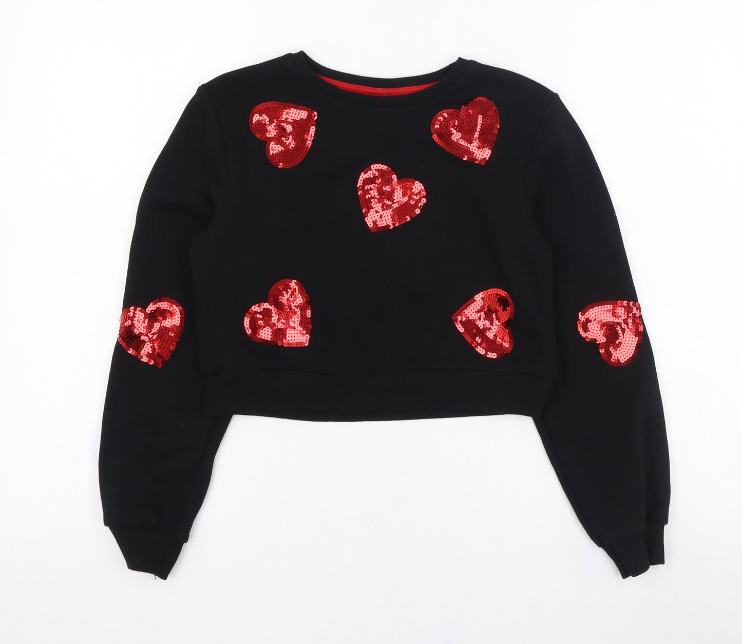 Matalan Girls Black  Cotton Pullover Sweatshirt Size 10 Years  Pullover - Heart