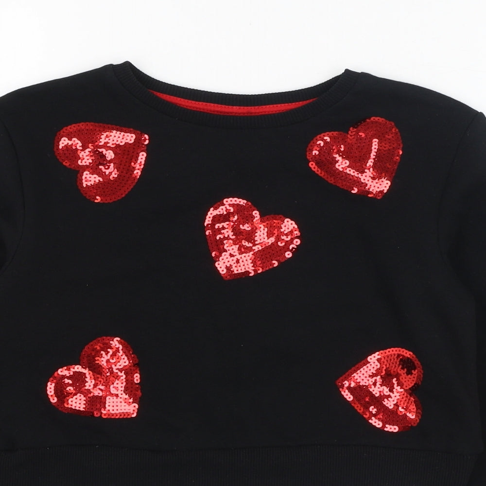 Matalan Girls Black  Cotton Pullover Sweatshirt Size 10 Years  Pullover - Heart