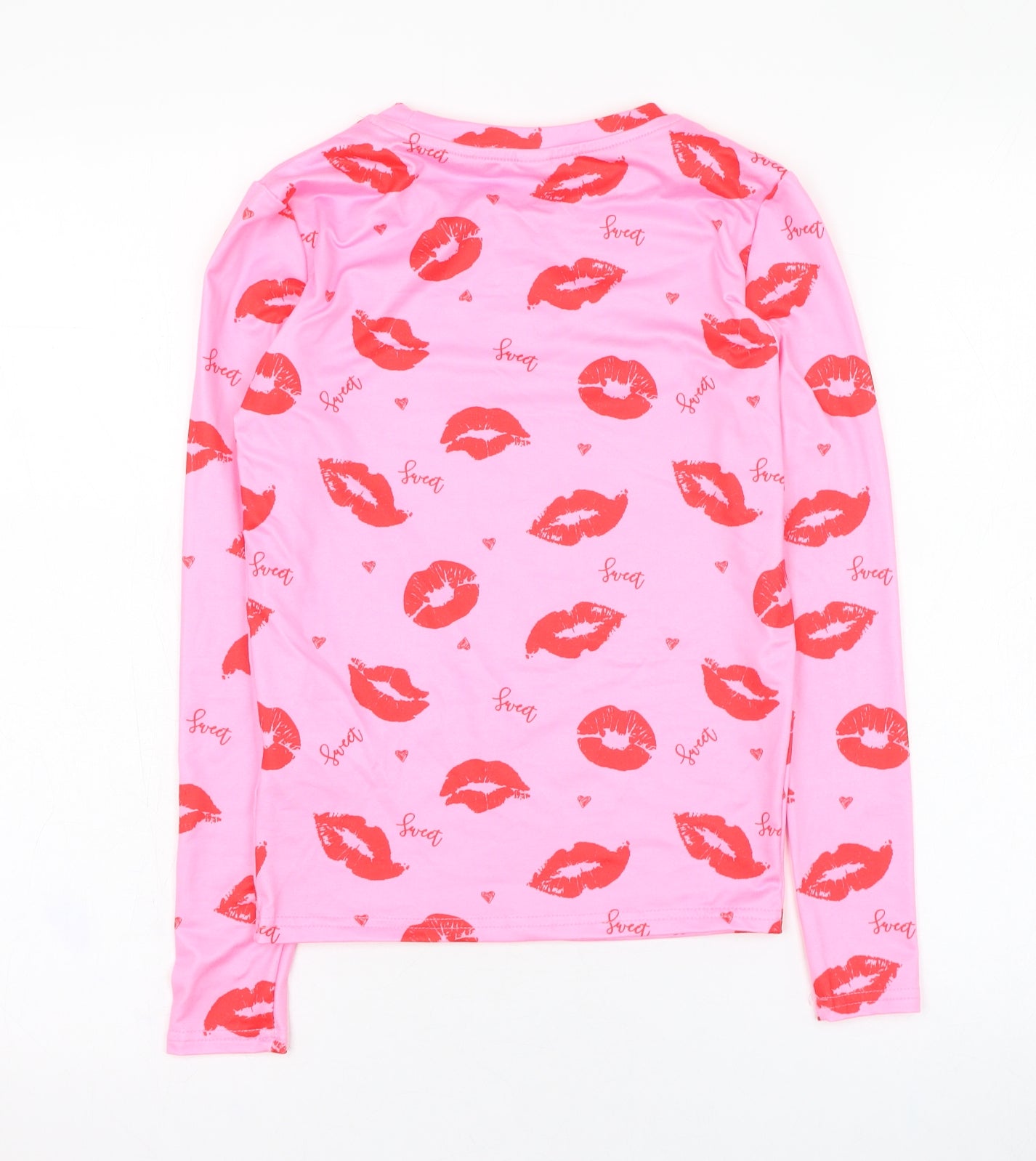 SheIn Girls Pink  Polyester Basic T-Shirt Size 11-12 Years Round Neck Pullover - Lips