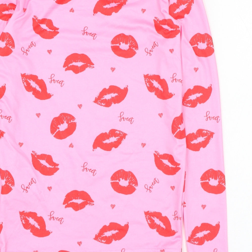 SheIn Girls Pink  Polyester Basic T-Shirt Size 11-12 Years Round Neck Pullover - Lips