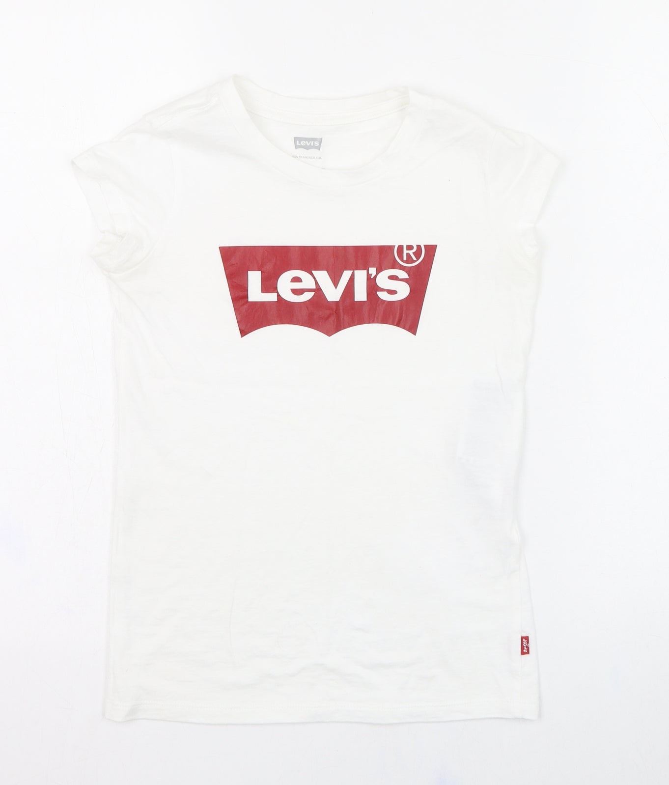 Signature by Levi Strauss & Co. Girls White  Cotton Basic T-Shirt Size 10-11 Years Round Neck Pullover
