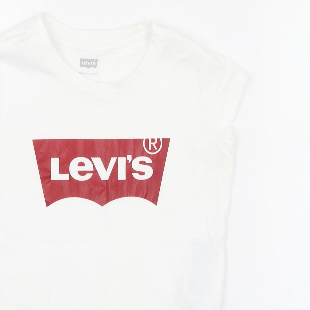 Signature by Levi Strauss & Co. Girls White  Cotton Basic T-Shirt Size 10-11 Years Round Neck Pullover