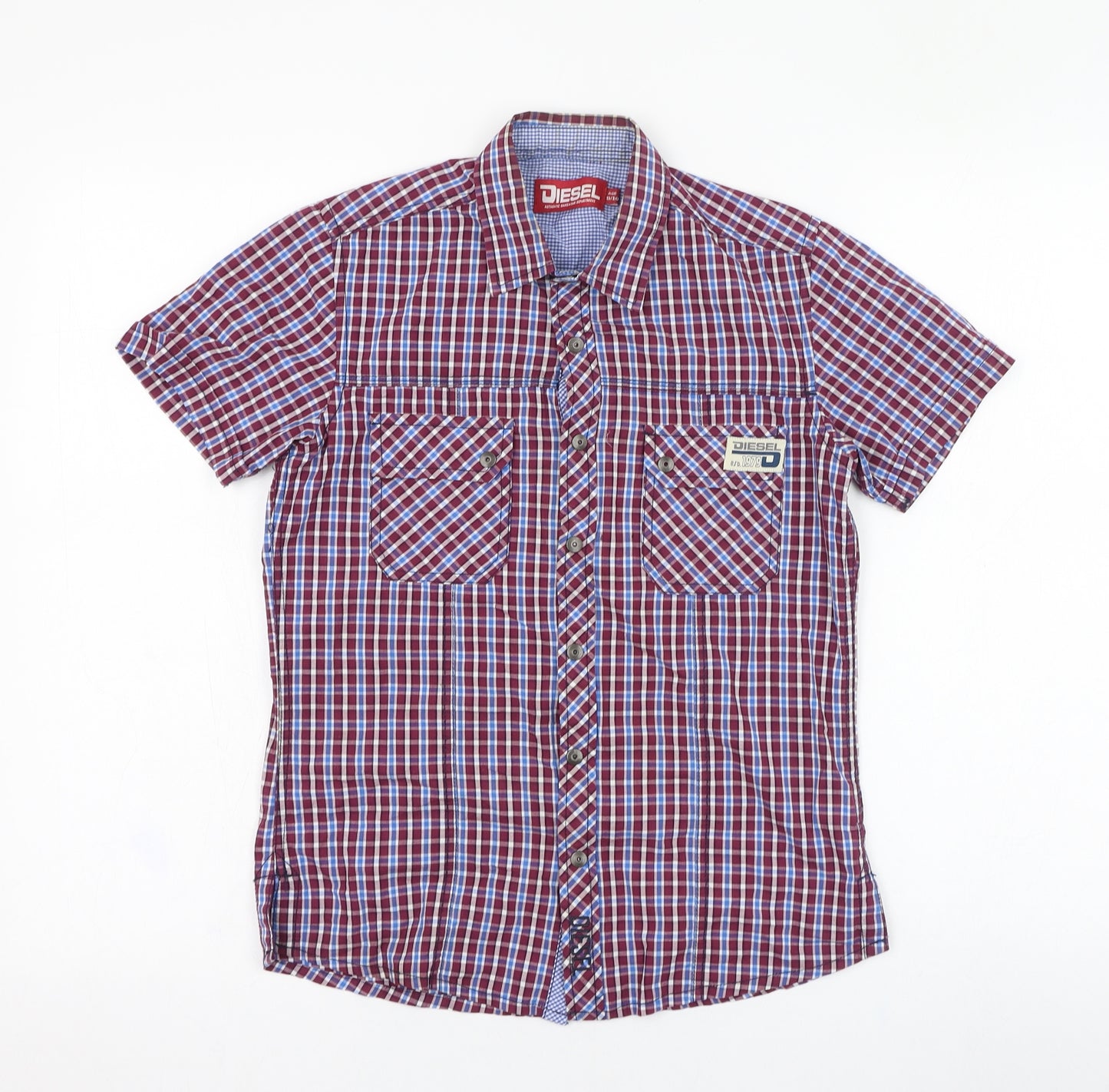 Diesel Boys Red Check Cotton Basic Button-Up Size 9-10 Years Collared Button