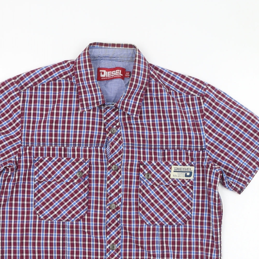 Diesel Boys Red Check Cotton Basic Button-Up Size 9-10 Years Collared Button